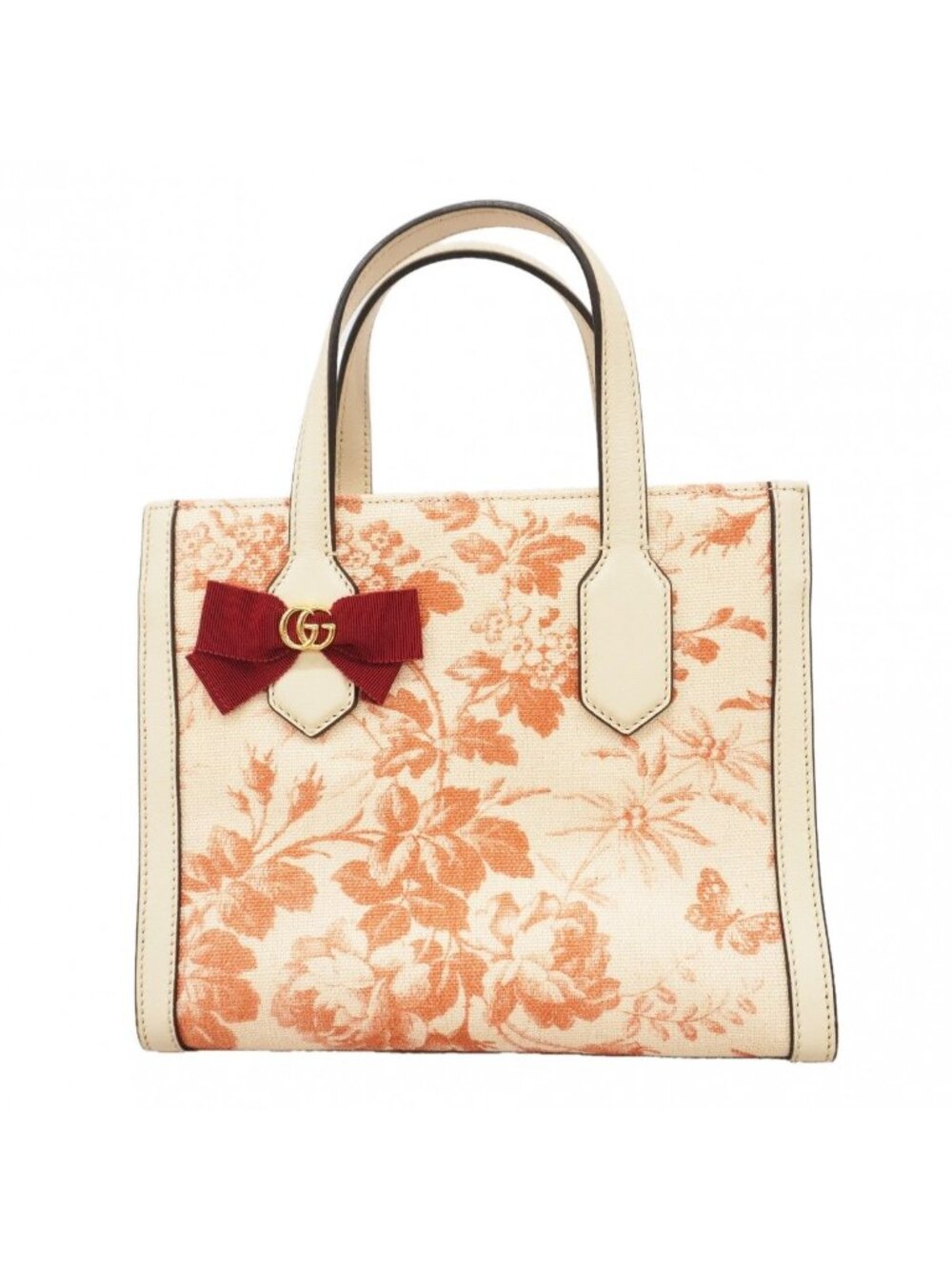 Gucci Handbag GG Ribbon Canvas Ivory Red Gold